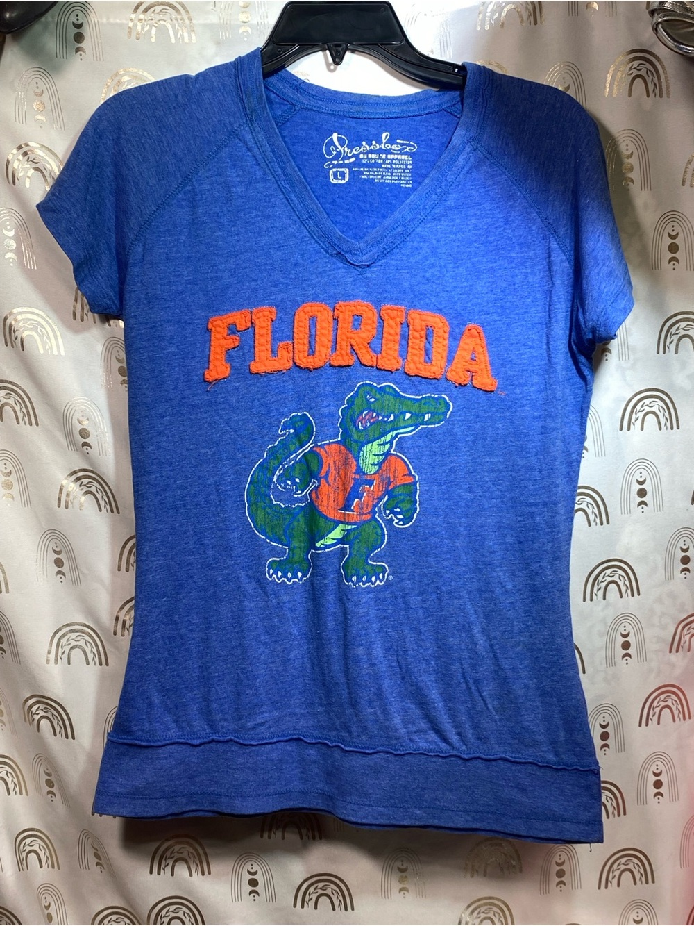 Pressbox vintage Blue Florida Gators V-Neck Tee with Orange Lettering